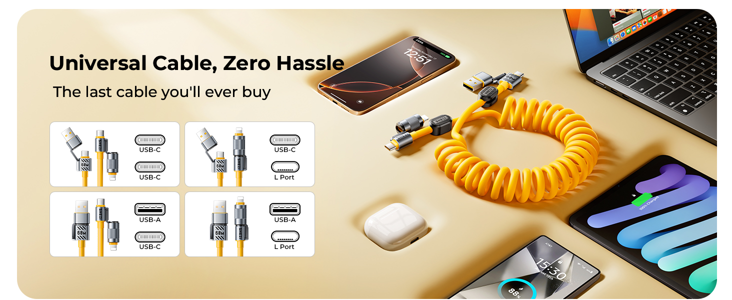 jixivor 4 in 1 usb c cable 60W compatiblle with Lightning cable multi cords