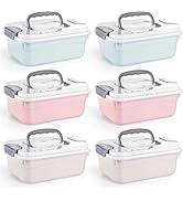 Elsjoy Set of 6 Small Plastic Storage Bins With Lid and Handle, 2.1 Quart Plastic Latch Storage B...