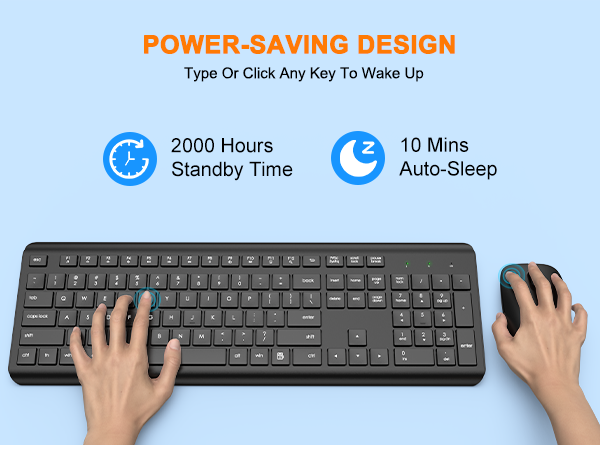 Wireless Keyboard and Mouse Combo, Full Size Silent Ergonomic Keyboard Mouse, Long Battery Life