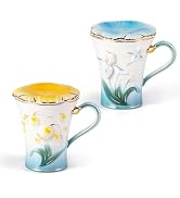 KAMMAK Ceramic Coffee Mugs Set of 2 Porcelain Tea Mugs with Lid,10oz Cute Tea Cups Cappuccino Mug...