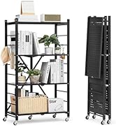 VEVOR 4-Tier Foldable Storage Shelf, 26W x 13D x 46H Inch Folding Metal Rack Shelving Unit, No As...