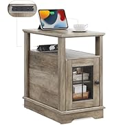 WLIVE Farmhouse End Table with Charging Station, Narrow Side Table with Storage, Small Nightstand...