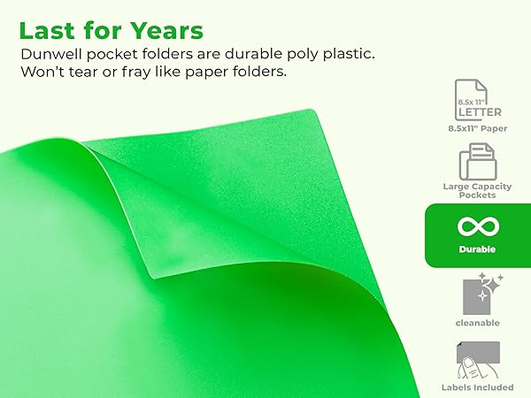 Dunwell 2-Pocket Poly Folder Vibrant - Last for Years