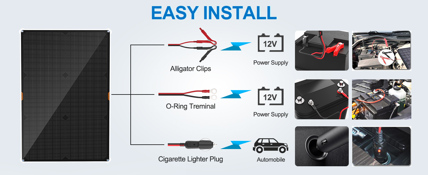 OYMSAE 30 Watt 12 Volt Solar Panel Solar Trickle Charger ghter Plug &amp;amp;amp;amp; Alligator Clip