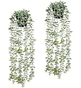 echosari 2 PCS Fake Hanging Plants, Artificial Potted Plants Eucalyptus, Greenery Faux Plants Ind...