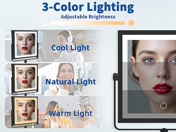 1X/10X Magnifying Vanity Mirror with 3 Color Lighting