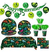 LINHAXM 166 PCS Dinosaur Birthday Decorations, Dinosaur Party Supplies Includes Plates, Cups, Nap...