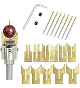 Woodworking tool set: spherical cutter with red handle, metal shaft, and brass holder. Includes L-shaped wrench, screws, drill bits, and multiple brass cutting attachments.
