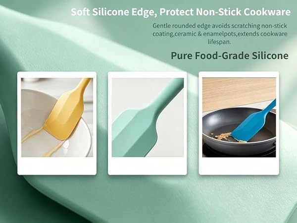 Headaze food grade silicone spatula with soft rounded edge, gentle on non-stick cookware