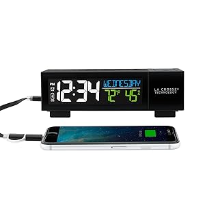 lacrosse, la crosse, 616-1950, projection, alarm, bedside clock, projected time, temperature, USB