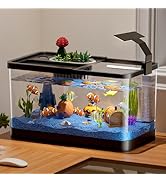 5.3 Gallon Fish Tank, 9 in 1 Betta Fish Tank, Aquarium with LED Full Spectrum 3 Color Light, 3 Mo...