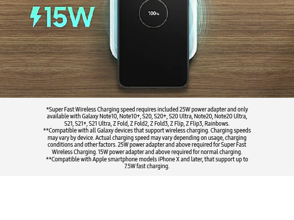 Samsung 15W Single Pad Charger with Travel Adapter Black