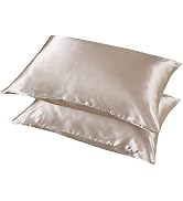 LCBD Standard Size Satin Pillowcase for Hair and Skin, Taupe Silk Satin Pillowcases Set of 2, Sat...