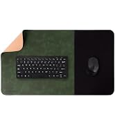 HAUTOCO Cork Desk Mat 23.6''x13.7'', Distressed PU Leather &amp; Cloth Desk Pad | Waterproof, Non-Sli...