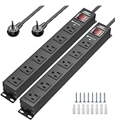 CRST 2Pack 6 Outlet Heavy Duty Power Strip with Switch, 15A/1875W Metal Mountable Power Strip Sur...