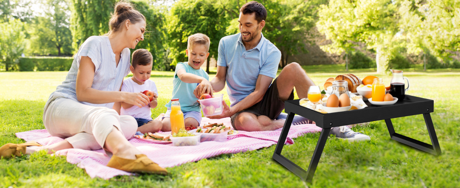 Bamboo Bed Tray Table with Folding Leg