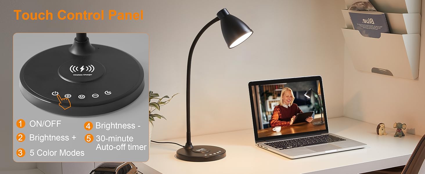 Desk Lamp for Home Office LED Desk Light USB Charging Ports Bedside Table Lamp for Dorm Room