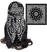 Bawnhaw 35" Large Satin Head Scarf Women Silk-Like Bandana Printed Square Scarves Neck Scarf for ...