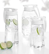 QuickServe Large Airtight Pitcher - 3L (101oz), Heat Resistant, BPA-Free SAN Plastic, One Touch O...