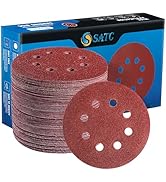 S SATC 72 PCS 5 Inch 8 Hole Hook and Loop Adhesive Sanding Discs Sandpaper for Random Orbital San...