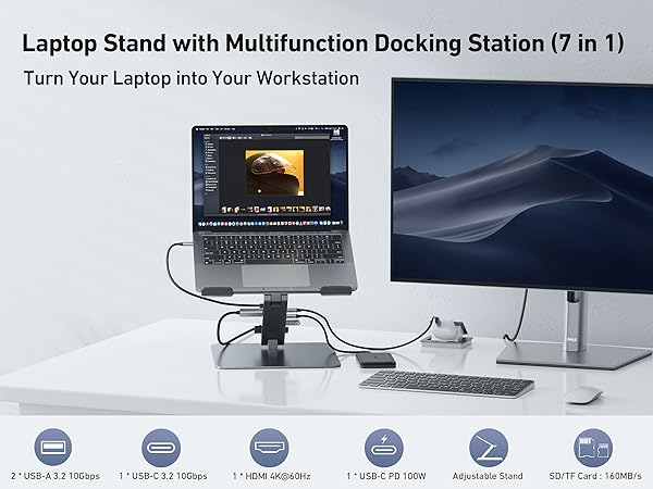 BENFEI Laptop Stand with USB C 7in1 Docking Station