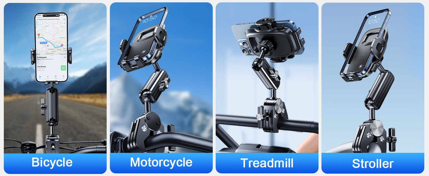 Motorcycle Phone Mount, Mountain Bike Phone Holder for Bicycle, Scooter Stroller Handlebar Mount