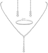 LOYALLOOK Crystal Silver Necklace and Earrings with Crystal Bracelet for Women Teardrop Dangle Ea...