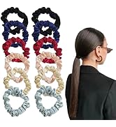 12-Pack Black Satin Silk Hair Scrunchies - Soft Stylish Silk Hair Accessories, Bands, Ties, and R...