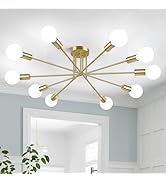 Semi Flush Mount Ceiling Light Fixture, 10-Light Modern Gold Sputnik Chandelier Industrial Ceilin...