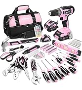 WORKPRO Pink Household Tool Kit with Drill, 157PCS Tool Set with 20V Cordless Lithium-ion Drill D...