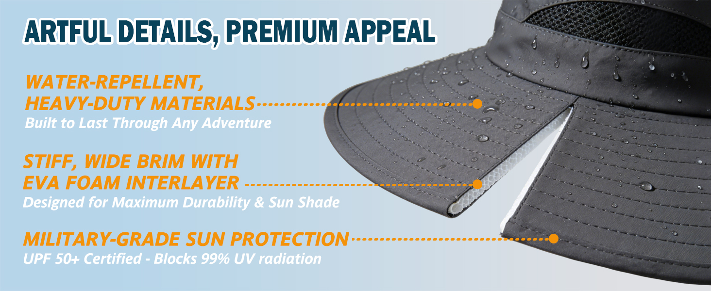 EINSKEY Hat Close-up: water-repellent, EVA, UPF 50+ protection.