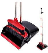 XXFLOWER Broom and Dustpan Set with Long Handle, Light Weight Stainless Steel Poles Stand Upright...