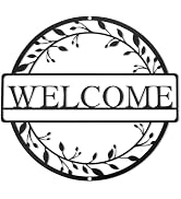 JINGIHE Metal Welcome Sign for Front Door, 11.8 Inch Black Wall Decor, Home Letters Wreath Hangin...