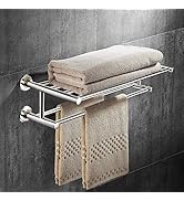Tangkula Wall Mounted Bathroom Shelf with 2-Tier Bars, 24 Inch Stainless Steel Shelf, Polished Mi...