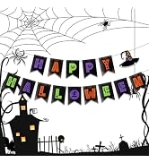 Oeyliz Happy Halloween Banner Halloween Party Decorations for Indoor Outdoor Black