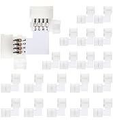 20PCS LED Light Connectors, 4 Pin L Shape LED Strip Light Connector, Solderless LED Corner Connec...