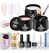 Beetles Hard Gel for Nails Kit,3 Colors Clear Nude Jelly White Sculpted Gel,Nail Extension,Sculpt...