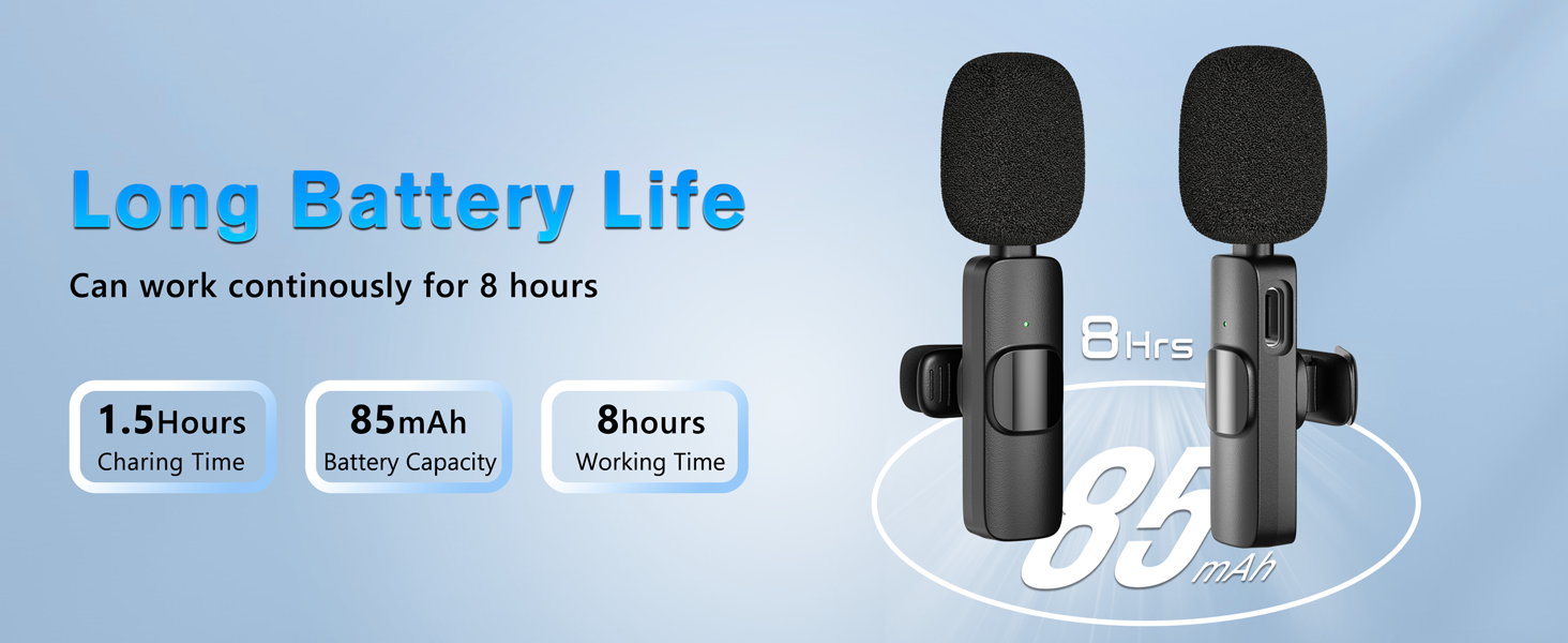 mic long battery life for 8 hours