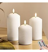 Eywamage White Flameless Pillar Candles with Remote, Flickering LED Candles Battery Powered Real ...