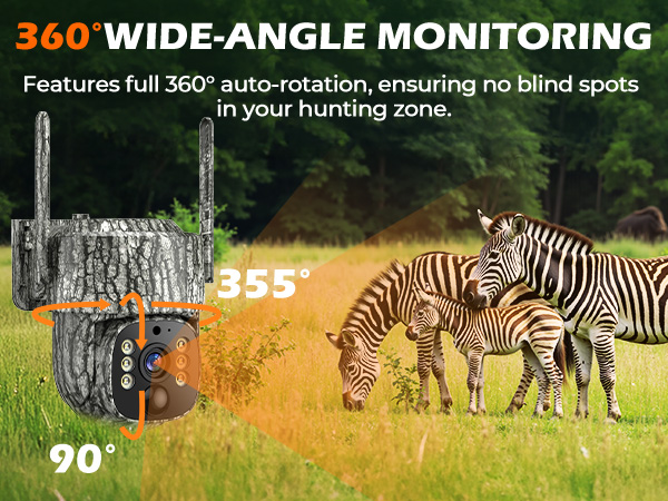 This 360° rotating trail camera eliminates blind spots for full outdoor wildlife monitoring