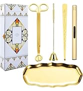 DRAMLOR 5 in 1 Candle Trimmer and Lighter Set with Candle Snuffer and Wick Trimmer with Tray, Gol...