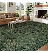 Jainmy Tranditional Dark Green 8x10 Rugs for Living Room Bedroom, Washable Non Slip Low Pile Thin...