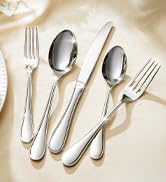 KINGSTONE 40 Piece Teardrop Silverware Set for 8, 18/10 Stainless Steel Flatware Set, Modern Desi...