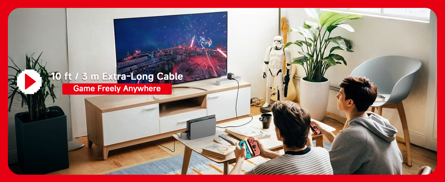 Extra-Long 10 ft/3 m Cable Game Freely Anywhere