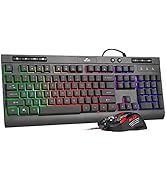 Rii WIred Gaming Keyboard and Mouse Combo,Mechanical Feel Full Size LED Keyboard, RGB 2400 Mice, ...