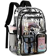 abshoo Large Clear Backpack For Girls Women School Bookbag Heavy Duty Transparent Backpack (Black)