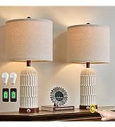 OYEARS 22.5” 3-Way Dimmable Touch Control Table Lamp Set of 2 with Dual USB Charging Ports for Be...