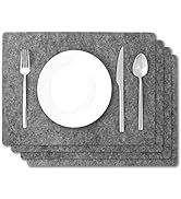 Set of 4 Gray Rectangle Felt Placemats - Rectangle Large 17"x12" Placemats for Drinks Absorbent -...