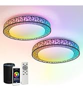 ASD 20 Inch Smart RGBW Flush Mount Ceiling Light with Remote - Matte Black 42W 120V 2700-6500K Di...