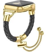 Leather and Metal Band Compatible with Apple Watch Bands for Women,Adjustable Designer Cute Styli...